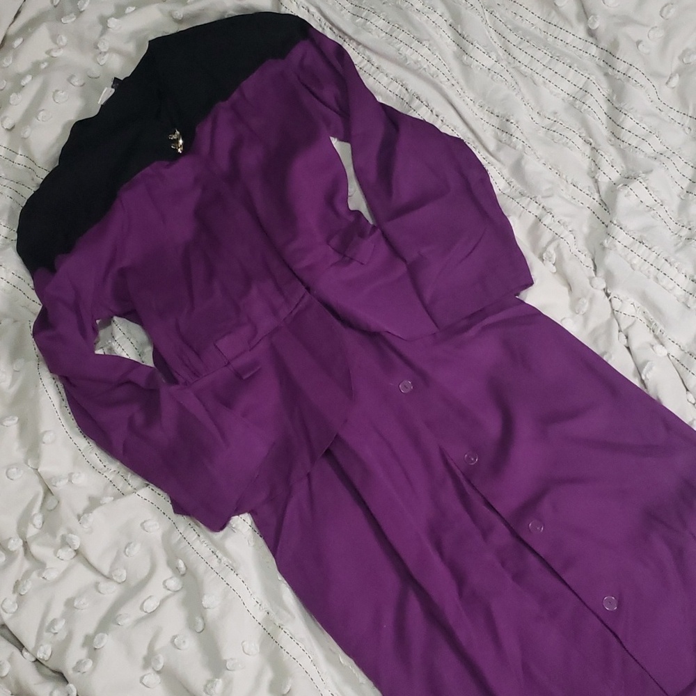 Vintage 80s/90s colourblock long sleeve dress peplum button down size 8 medium